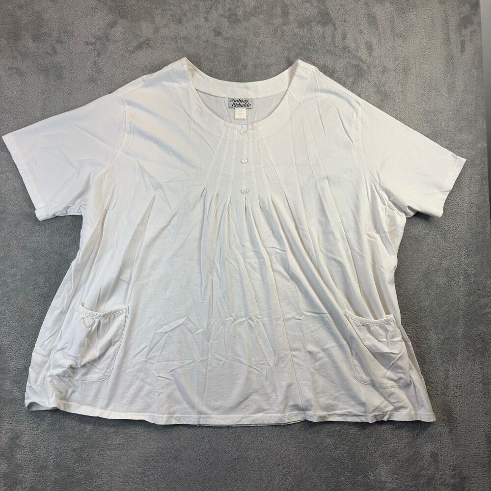 Anthony Richards Top Womens 5X White Pintuck Henley Blouse Short Sleeve Pockets